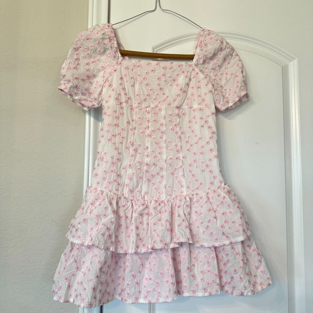GB Girls' Mini Embroidered Floral Lace Dress, Size 7 - White & Pink